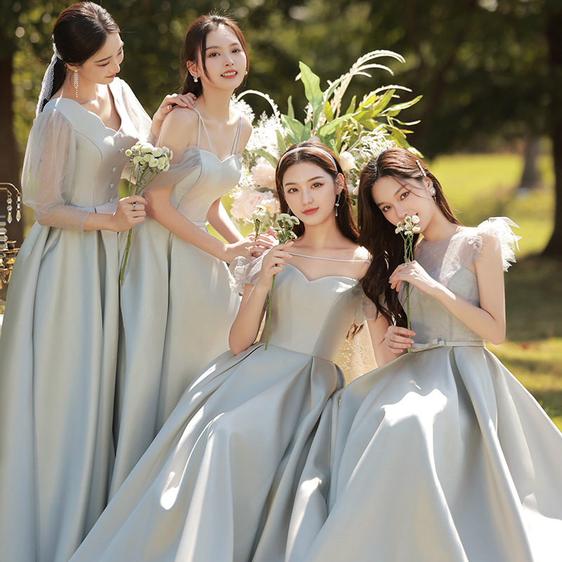 0成交34件灰色姐妹团伴娘服女冬季2021新款婚礼仙气质显瘦平时可穿晚