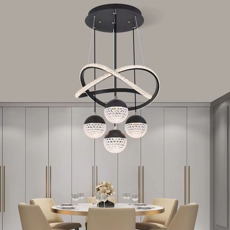 Modern Pendant Light LED Ring Chandeliers Hanging Light Fixture Metal Acrylic for Living Room Dinning Room Bedroom