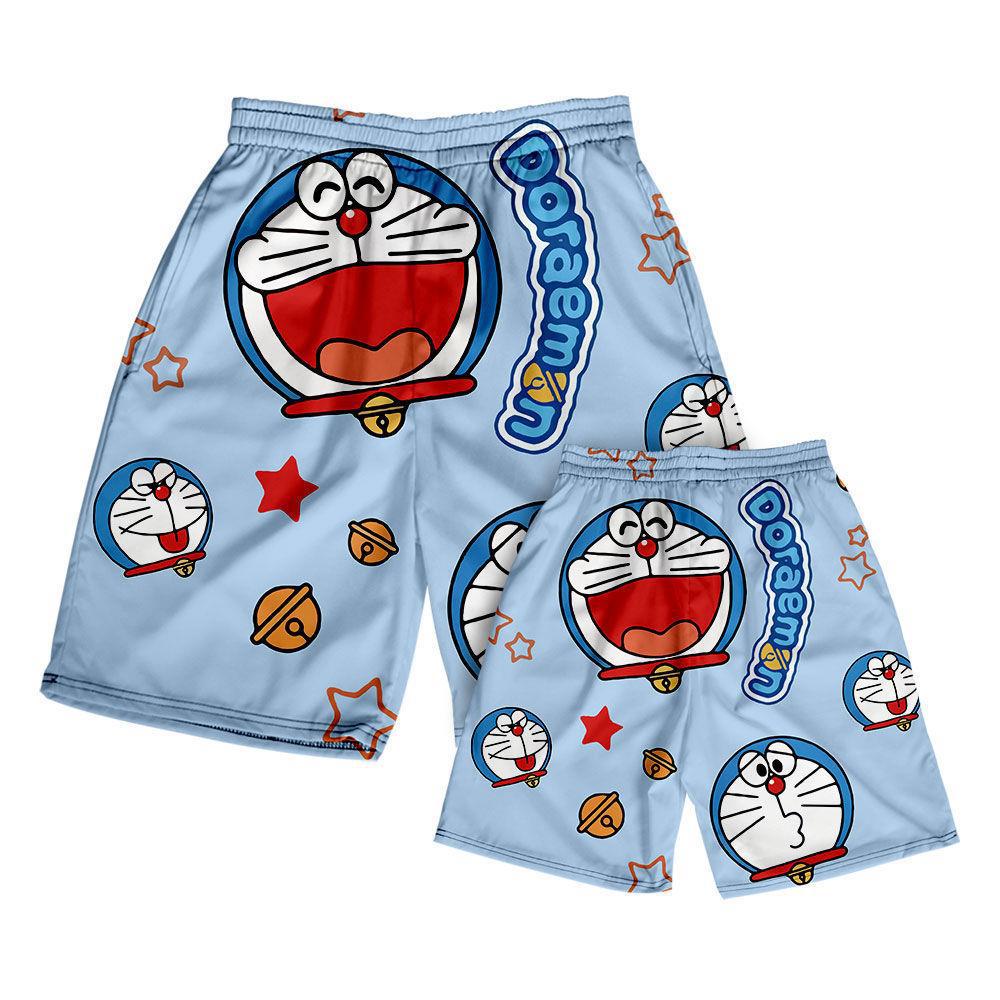 动漫机器猫男短裤宽松沙滩裤速干五分裤夏季中学生度假可爱卡通