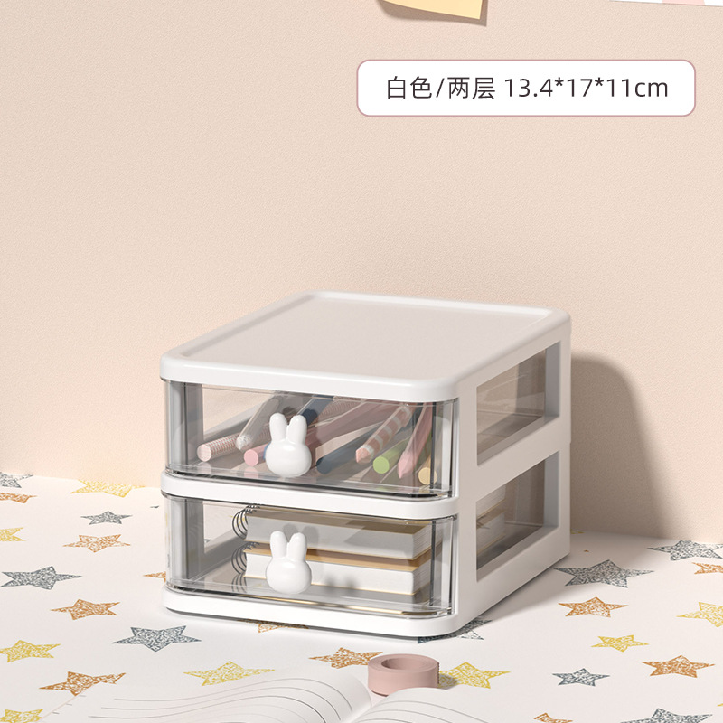 Cartoon Desktop Storage Box Transparent Small Drawer Desk Plastic Mini Storage Box Rabbit Stationery Storage Box Storage Box