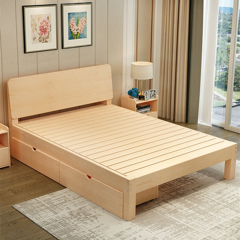 双人床主卧大尺寸地中海实木床出租房全实木2米大床清漆135cm180