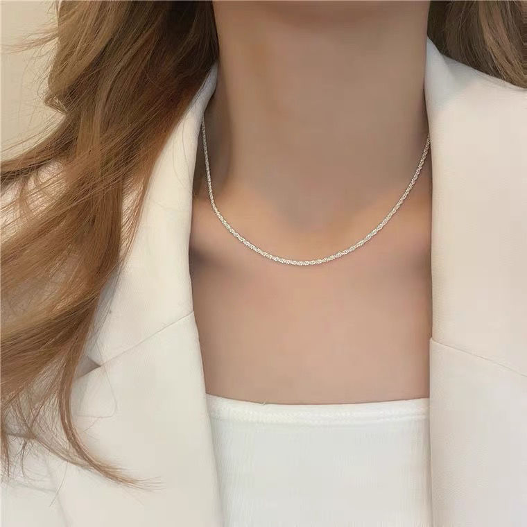 Sparkling Necklace Special Interest Light Luxury Silver Clavicle Chain Cold Ins Style Starry Sweet Cool Style All-Match Accessories
