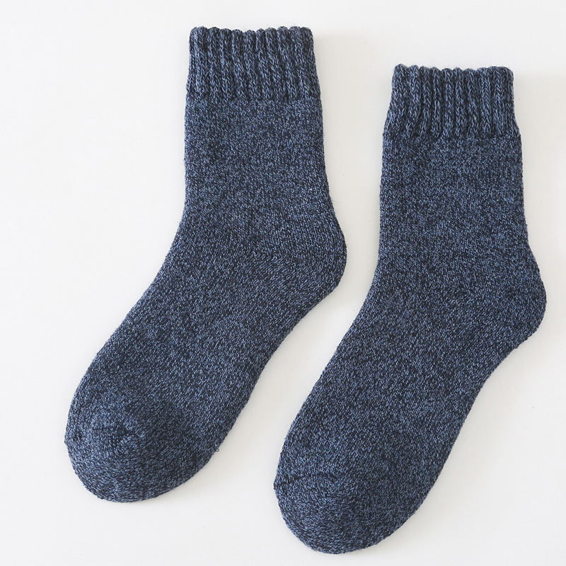 Men's Thick Wool Socks Winter Thickening Warm Terry Socks Autumn and Winter Japanese Pure Color Cold-Resistant Mid-Calf Men's Stockings
