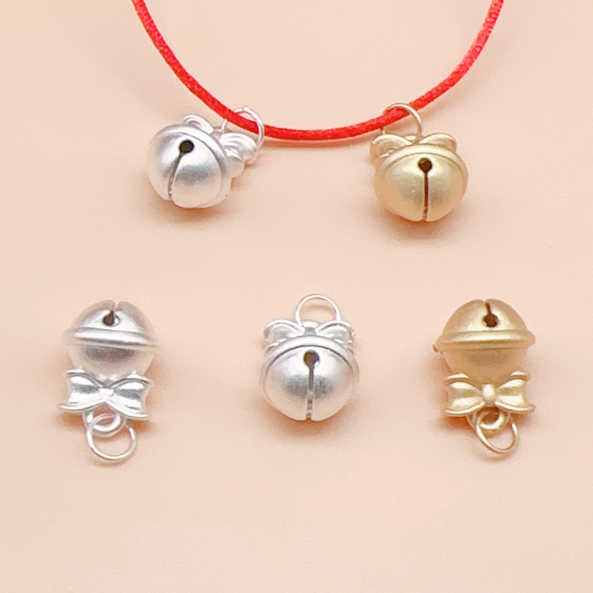 在逃公主蝴蝶结铃铛吊坠s999足银3d硬银镀金复古diy手工编绳挂件