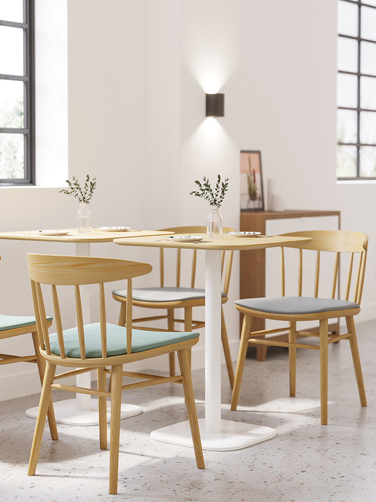 西餐厅餐饮饭店餐椅主题餐厅甜品店椅子休闲靠墙卡座实木来图