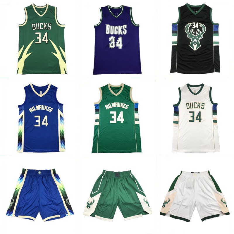 夏季nba球衣雄鹿队34#字母歌刺绣球服男女训练运动篮球服背心短裤