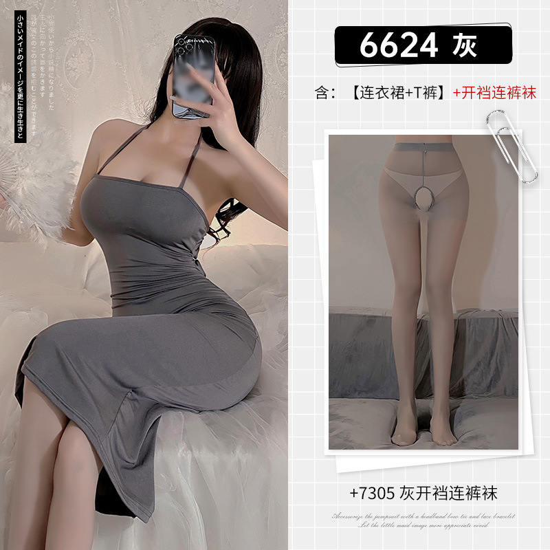 Sexy Pajamas Sexy Lingerie Uniform Ice Silk Sling Bag Hip Skirt Stockings Sexy Temptation Passion Battle Robe for Women