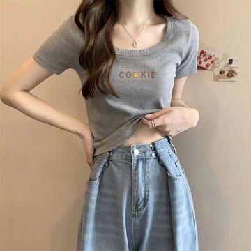 冰丝螺纹t恤新甜辣风修身小个子短款上衣粉色正肩短袖t恤女ins潮