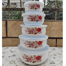 搪瓷珐琅新款五件套保鲜碗带盖冰箱泡面碗儿童碗搅拌宝宝辅食