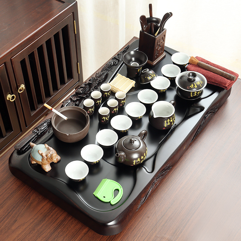 厂家批发功夫茶具整套装陶瓷茶具黑檀木茶盘家用办公一件代发定制