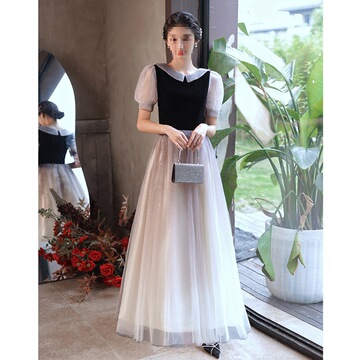 黑色晚礼服裙女2024新款学生毕业典礼生日18岁成人礼蓬蓬裙演出服