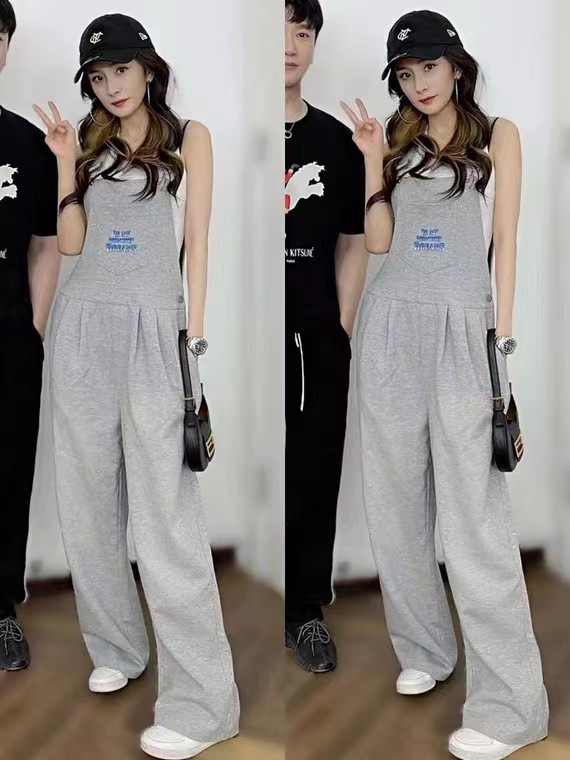 【打版中】杨幂明星同款灰色背带裤阔腿裤休闲裤裤子女工装裤长裤