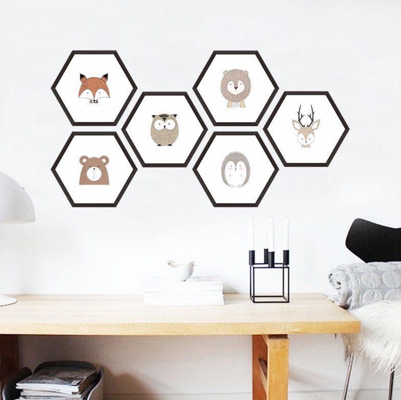 猫头鹰动物头像相框墙贴纸卡通儿童房卧室墙自粘可爱随意 zy1048p