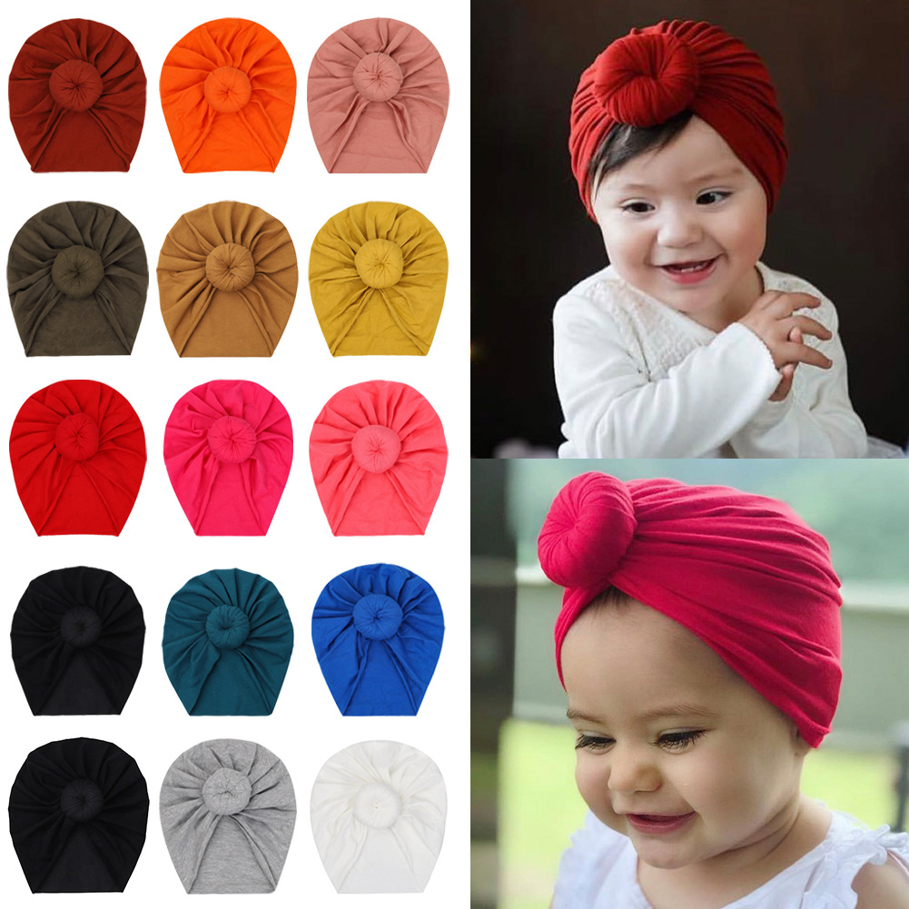 European and American Babies' Baby Cloth Cap India Sleeve Cap Headscarf Girls Decorative Hat Donut Balls