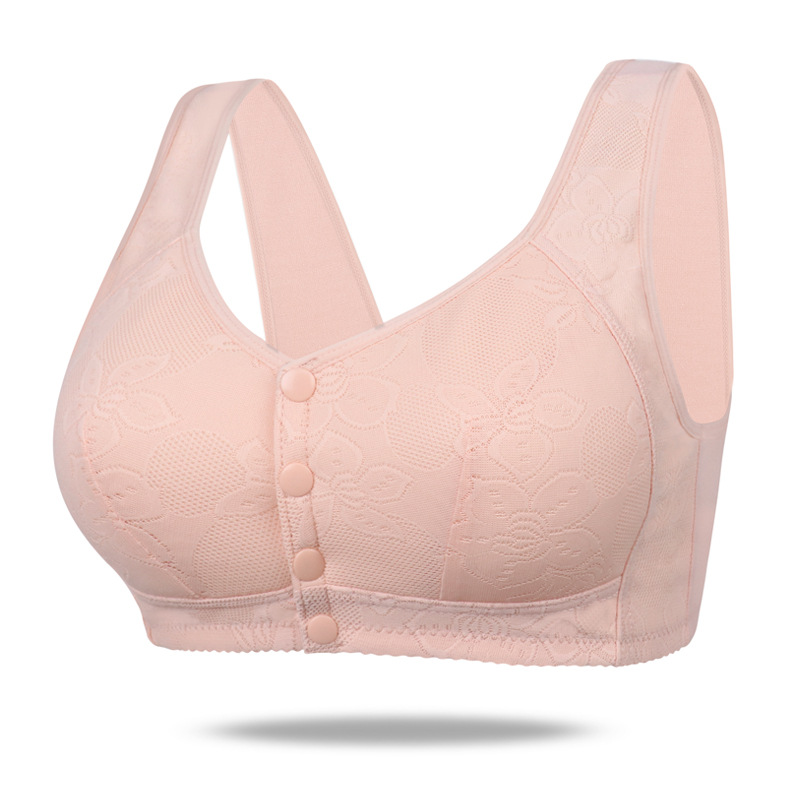 Soft Cotton Bra Front Buckle Middle-Aged and Elderly Underwear Women's Large Size without Steel Ring Wide Shoulder Strap Vest Style New Jacquard Bra