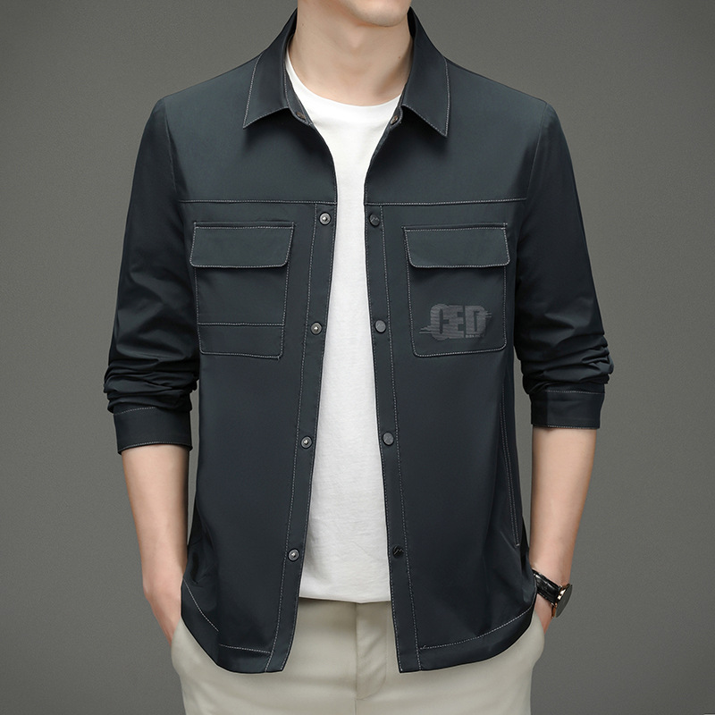 工装夹克外套男春秋中年男士简约爸爸上衣短款高端翻领风衣男休闲