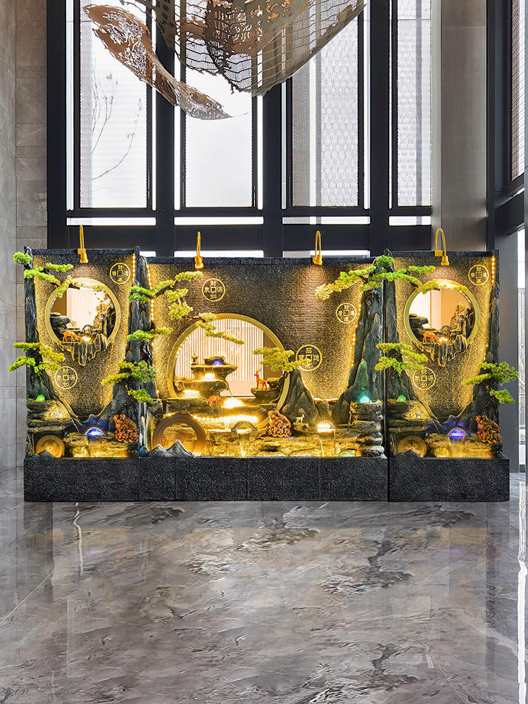 水幕墙流水屏风玄关隔断别墅室内客厅假山流水摆件循环水落地景观