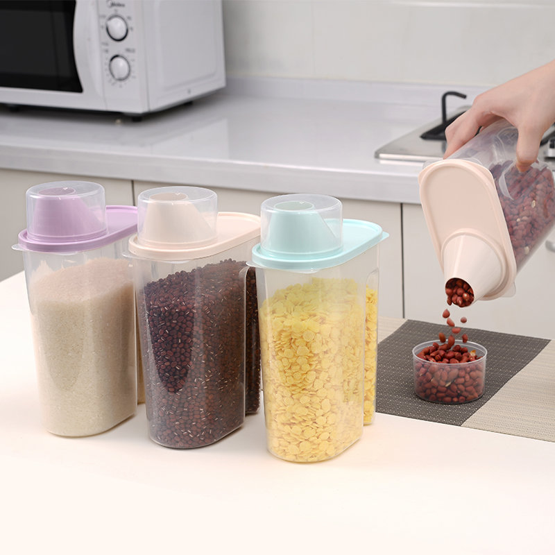 Household Transparent Cereals Storage Tank Food Dry Goods Kitchen Storage Box Sealed Plastic Cans Waterproof Cereal Can