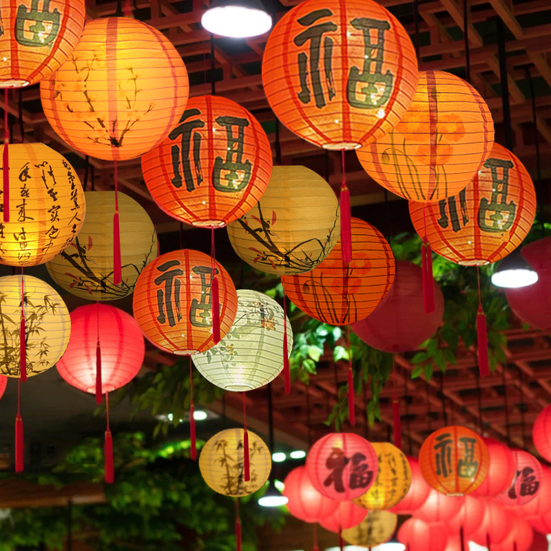 中国风纸灯笼商场店铺古风发光花灯汉服国潮灯笼中秋国庆吊顶装饰