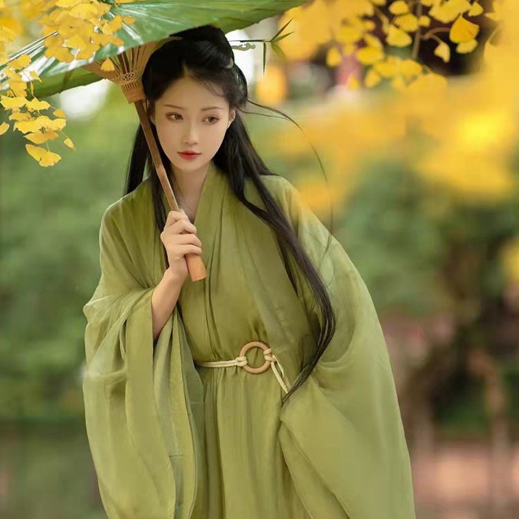 成人汉服女绿色魏晋风古装女款古风连衣裙女装夏季仙气飘逸清冷系