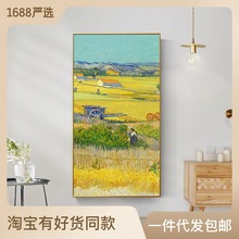 梵高名画玄关装饰画现代简约走廊印象派墙画单幅油画星空丰收杏花