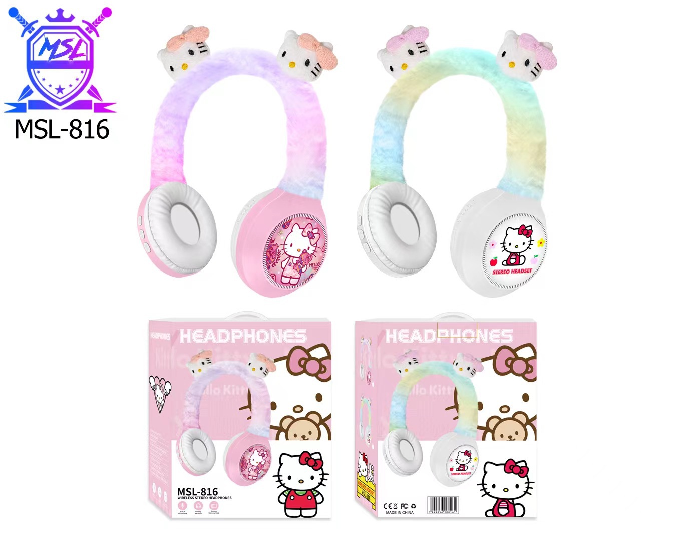 Cross-Border New MSL-816 Creative Cartoon Kt Cat Plush Headset Children Student Wireless Bluetooth Headset