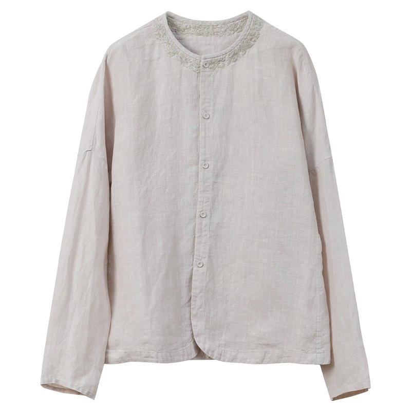牧衣游原创设计女装宽松中式设计感小众上衣【手绣汉麻衬衫】寻瑶