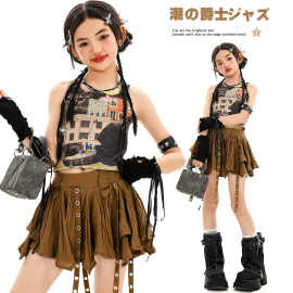 少儿爵士舞演出服儿童jazz街舞辣妹背心女童爵士舞服装潮酷时髦夏