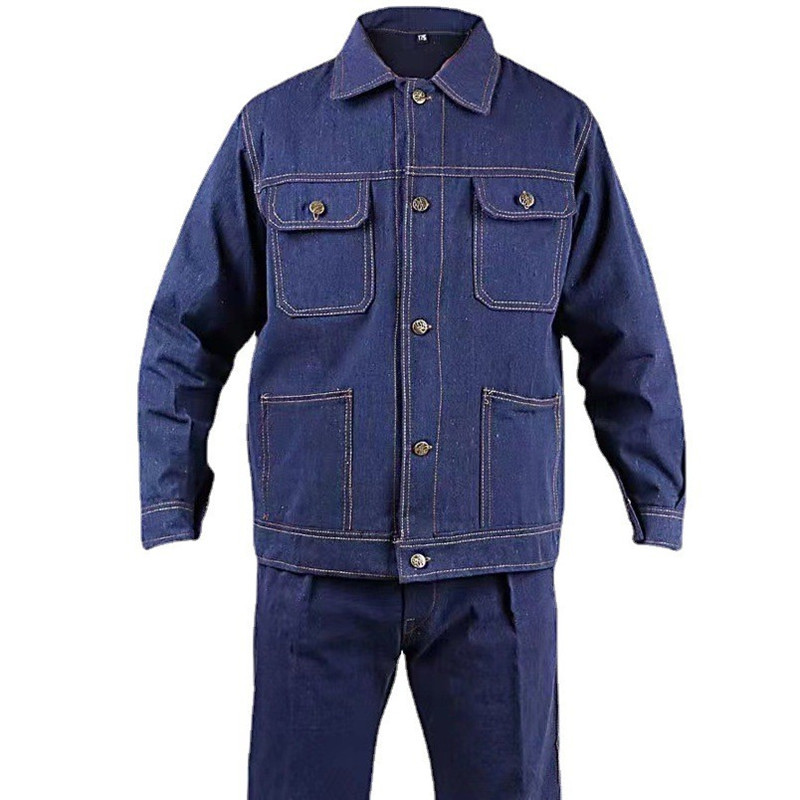 Spring and Fall Thick Section Denim Overalls Wear-Resistant Reflective Stripe Labor Protection Clothing Suit Long Sleeve Construction Site Auto Repair Tooling Welder's Workwear