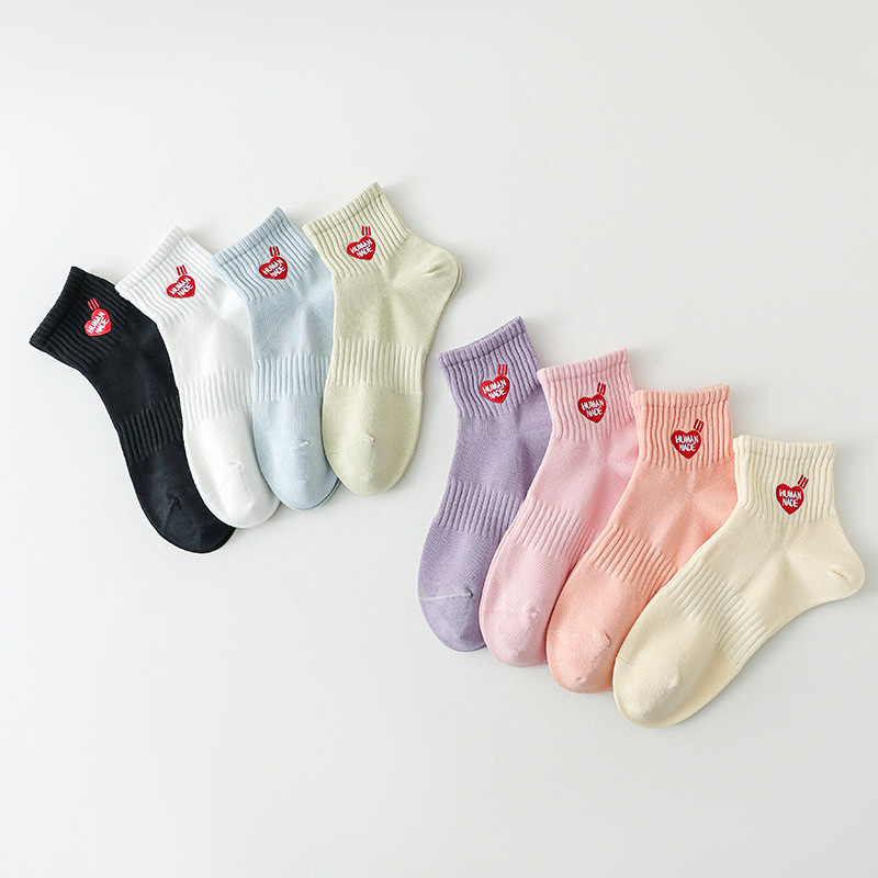 运动袜子女春夏季字母纯棉ins 潮韩版薄款白色糖果色网红夏天短袜