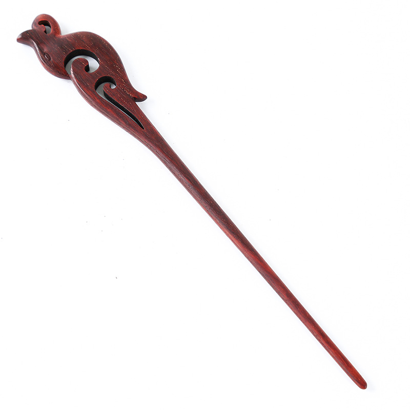 小叶紫檀复古发簪古风实木质檀木中国风汉服头饰凤冠簪子一件代发