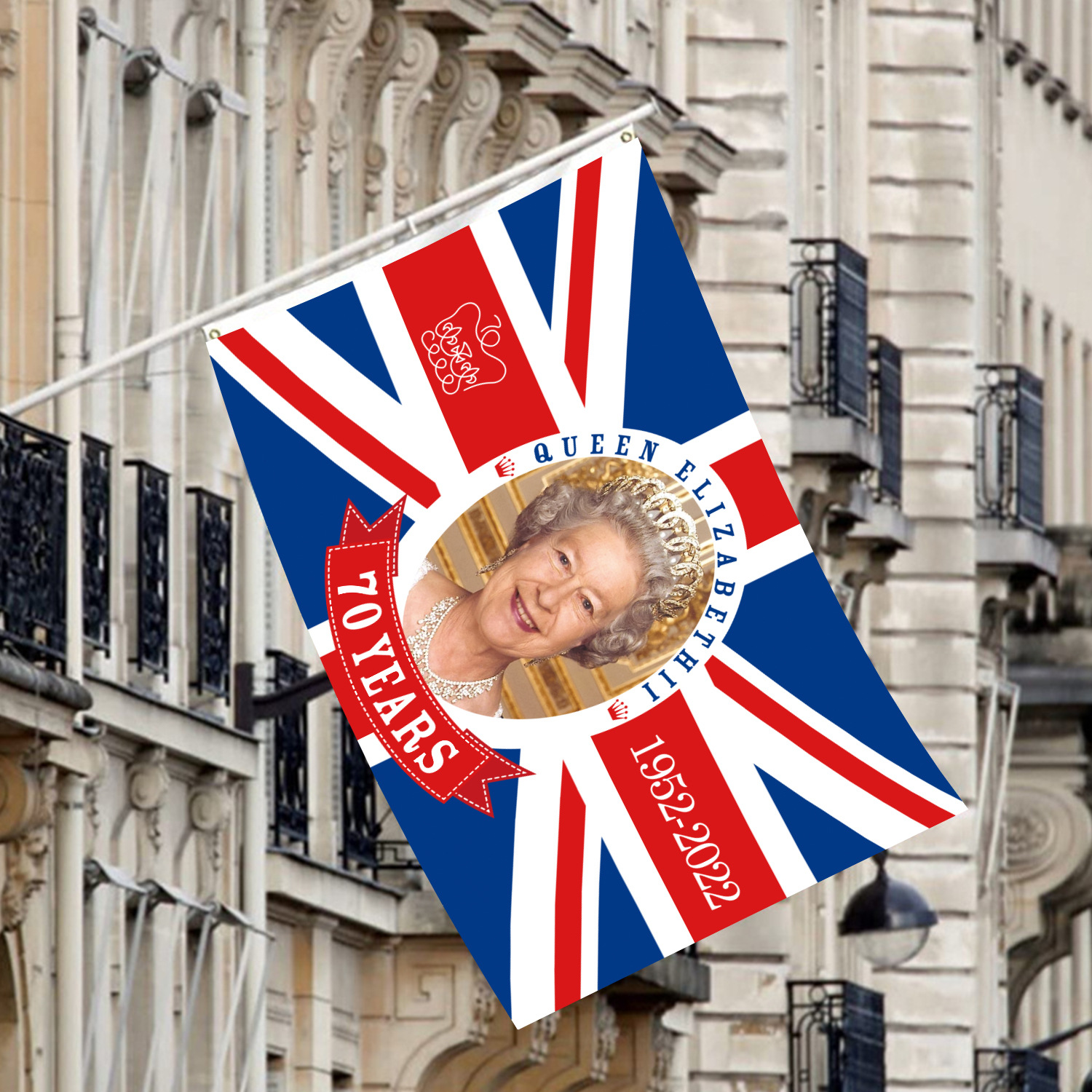 跨境国旗英国女王旗帜70周年庆典活动英国国旗横幅背景布支持设计