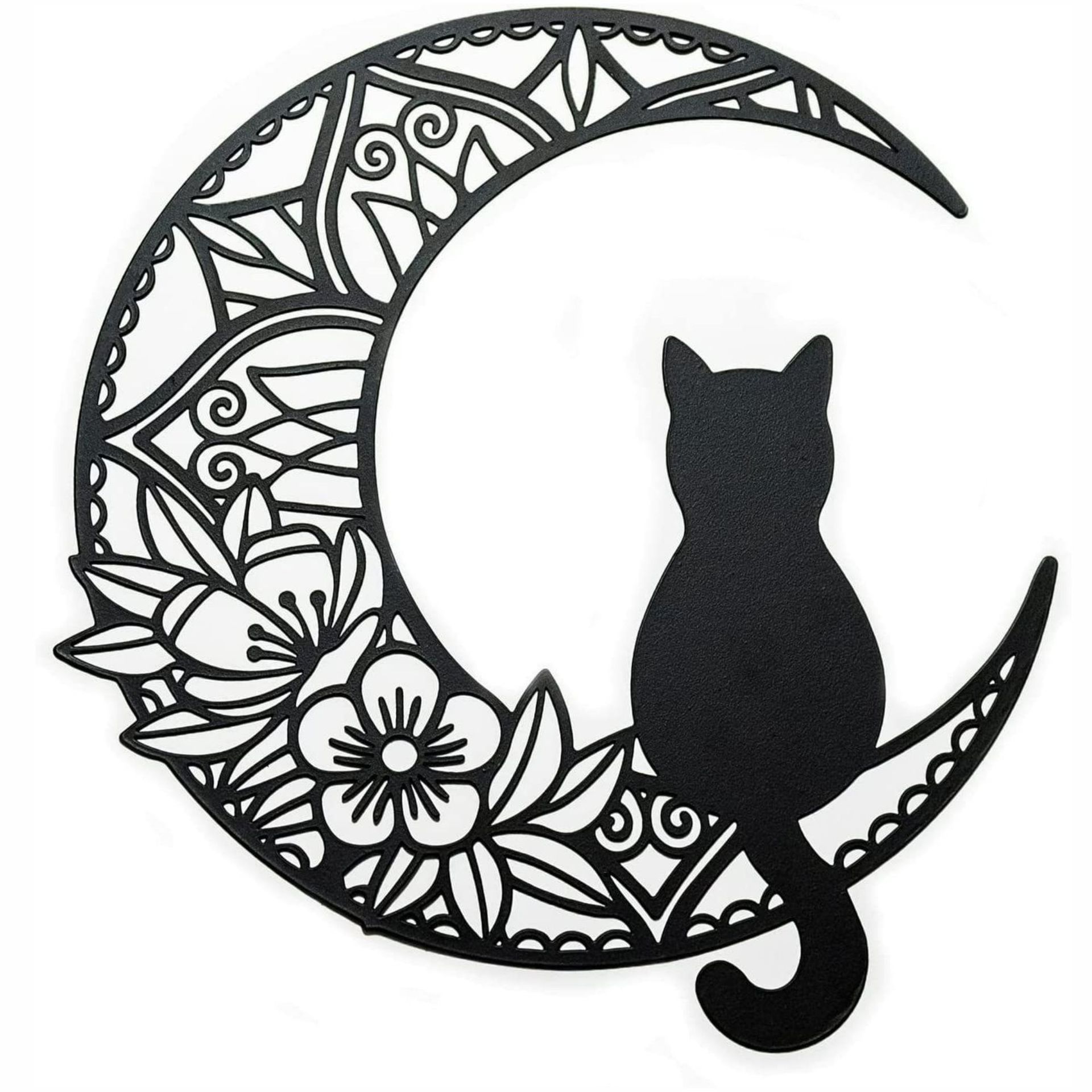 亚马逊热卖月亮猫剪影金属工艺品镂空黑猫和月亮家居装饰品厂家