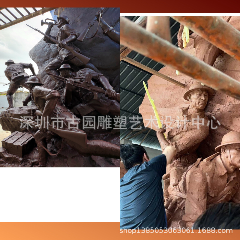 玻璃钢仿铜红军人物雕塑抗日英雄组雕八路军抗战纪念馆博物馆雕像