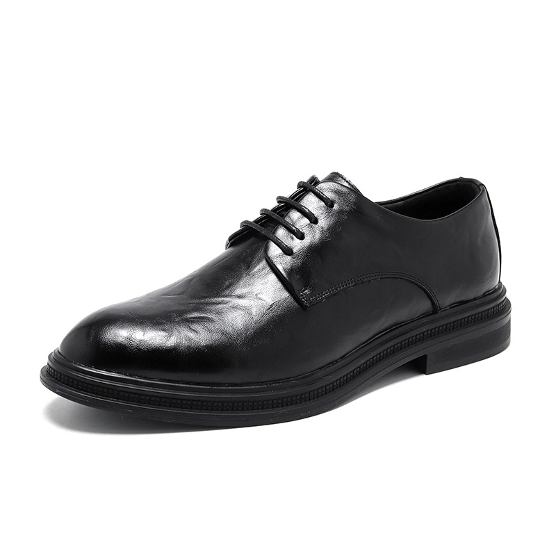 New Business Casual Formal Leather Shoes Men's First Layer Cowhide Comfortable Black Single Shoes Wedding Men's Bridegroom Small Leather Shoes