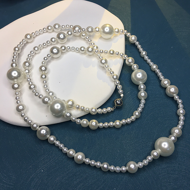 银唯美s925银优雅气质时尚贝珍珠长款双层毛衣链女名媛配饰项链百