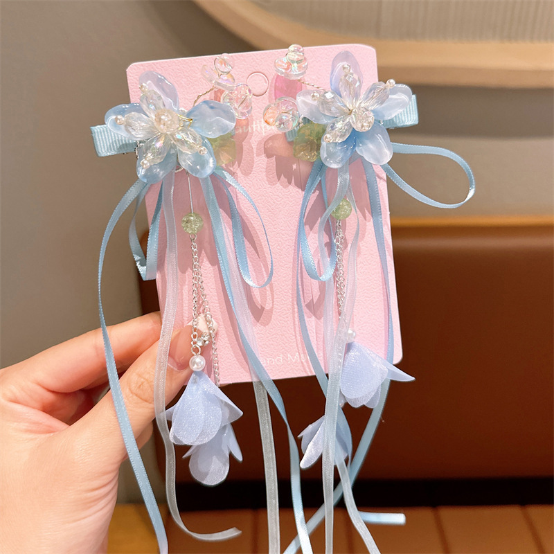 Children's Bow Headdress for Han Chinese Clothing Girls Hair Accessories Antique Hairpin Ancient Costume Fairy Tassel Hairpin with Accessories Clip