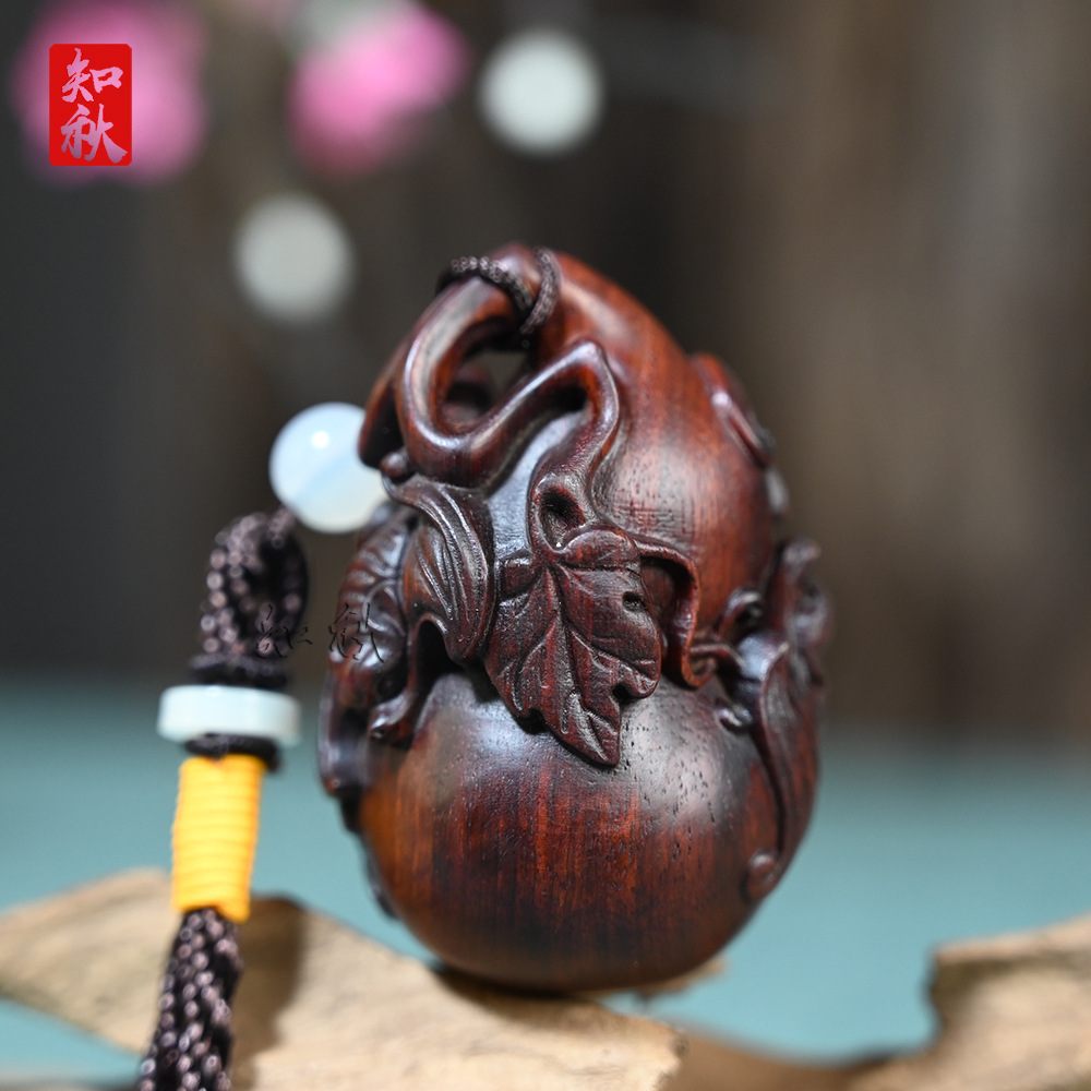 赞比亚紫檀木雕文玩葫芦实木手把件福禄双全随身把玩件木质工艺品