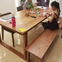 北欧实木餐桌椅组合家用长方形饭桌原木书桌白蜡木莫比恩大板餐桌