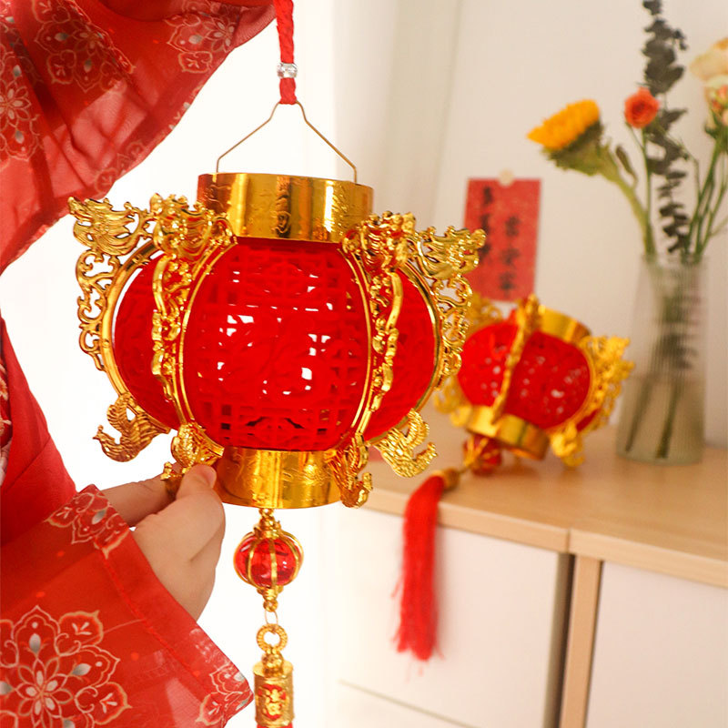2024 New Spring Festival Lantern Dragon Pendant Festive Lantern Temple Fair Luminous Portable Traditional Decoration GD Flocking