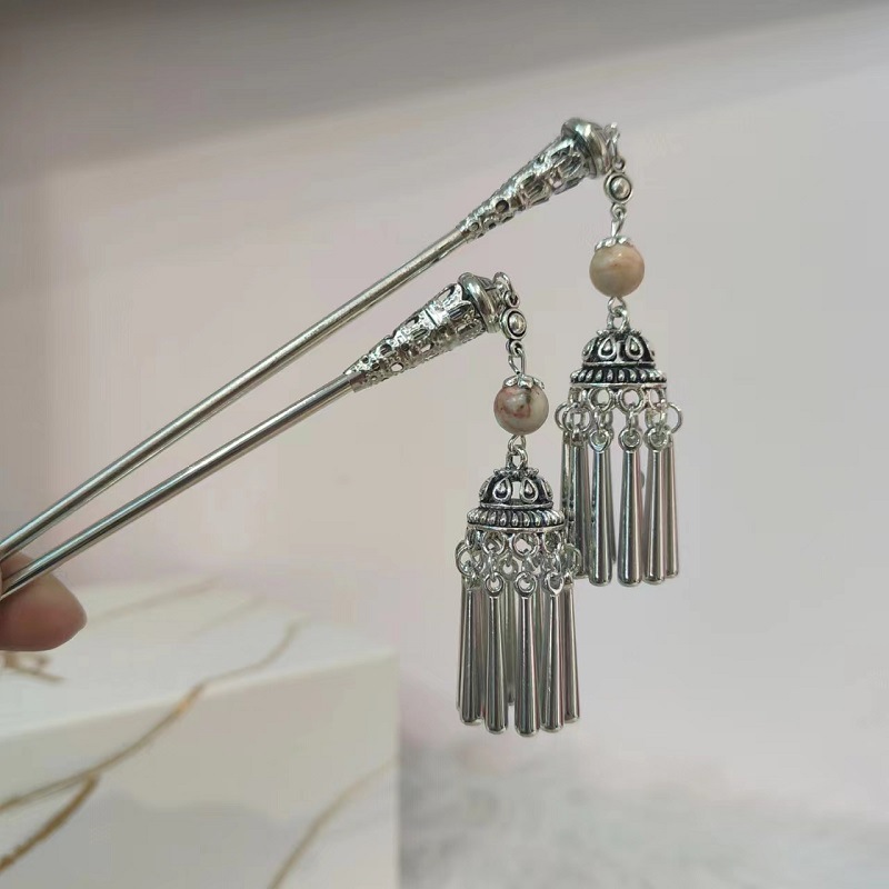 民族风气质银色流苏步摇发簪古风高级感簪子女汉服旗袍盘发头饰