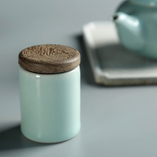 青瓷茶叶罐小号便携迷你小茶罐盒日式陶瓷密封罐木盖茶仓茶具