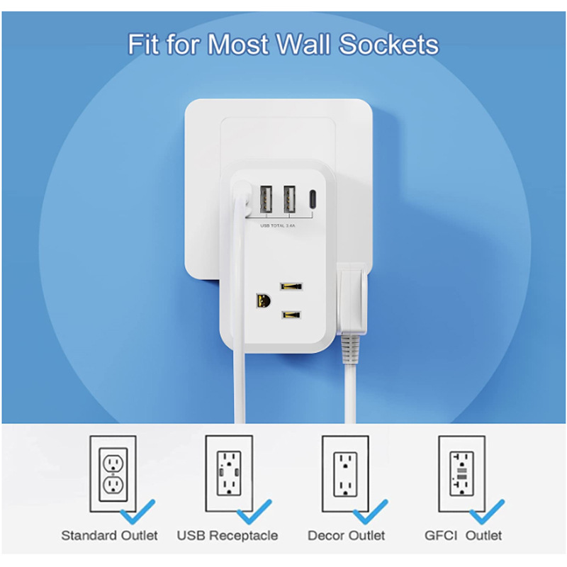 Factory Direct Sales P-06-PD 3-Hole USB PD Beautiful Power Strip Multi-Function Charging American Standard Power Strip USB Socket