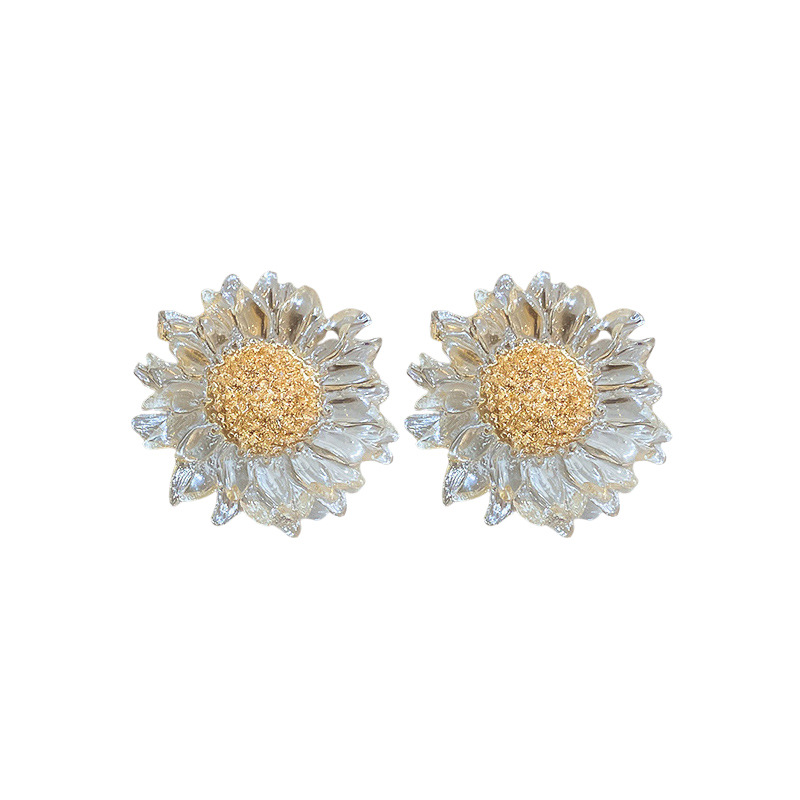 Silver Needle Transparent Flower Earrings Korean Fresh Fashion Personality Ear Stud Sunflower Sweet Mori Earrings Wholesale