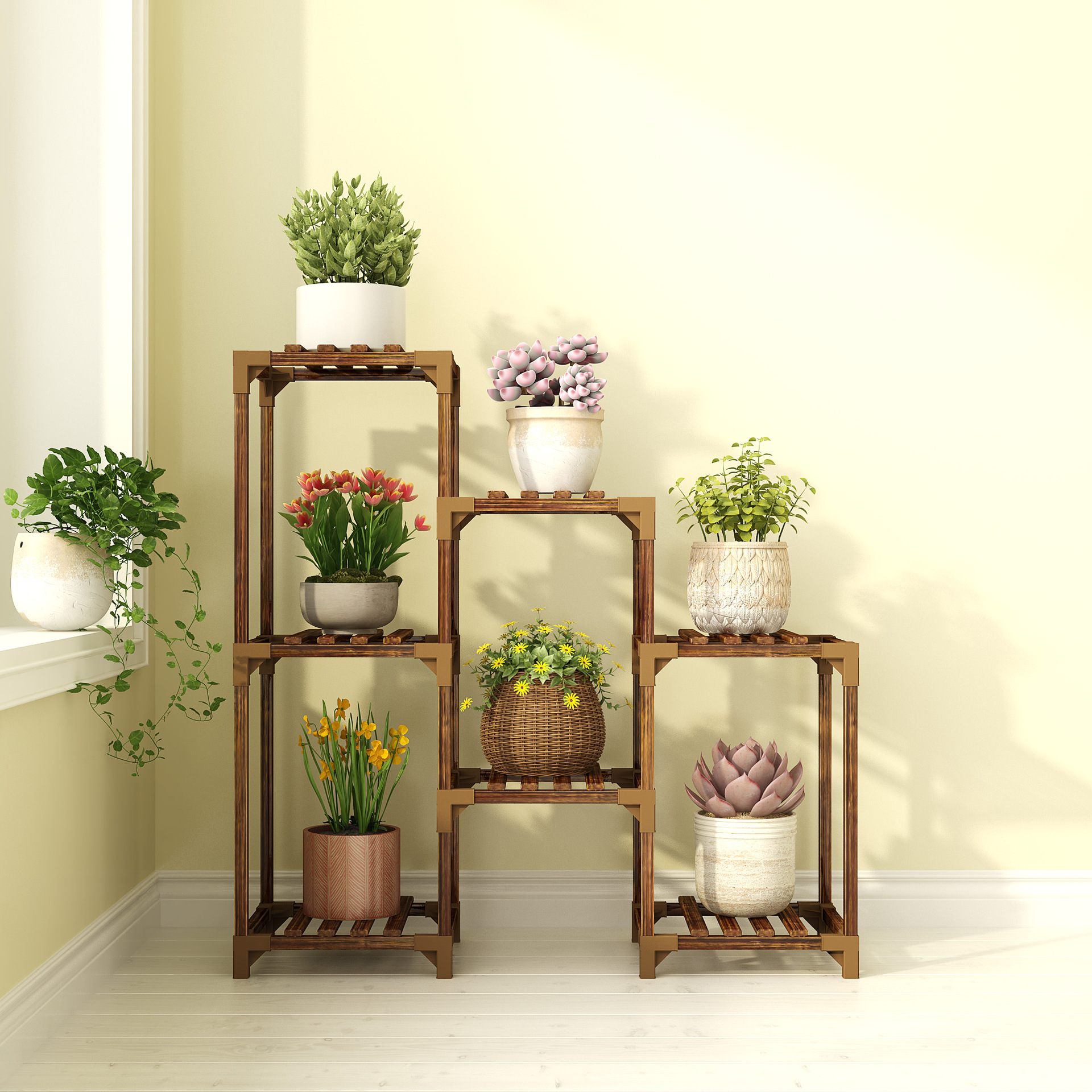 阳台花架实木客厅多肉置物架吊兰绿萝多层盆景架木质室内拼接架子