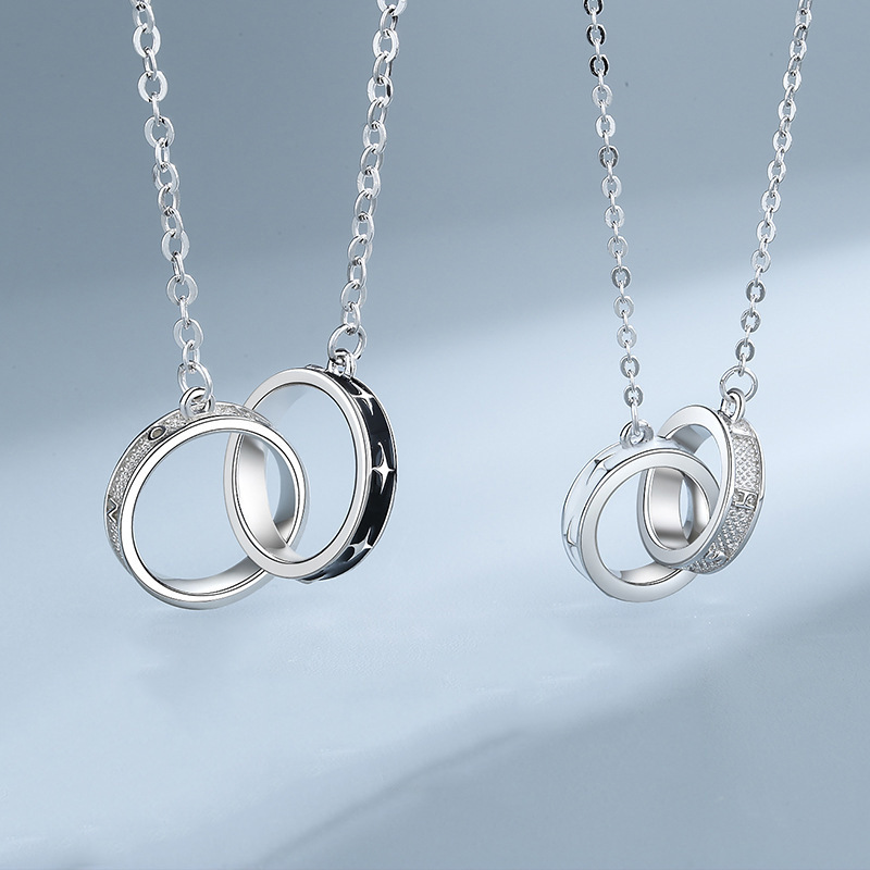 环环相扣情侣项链潮ins风十字星芒吊坠情人礼物时尚几何双环项链