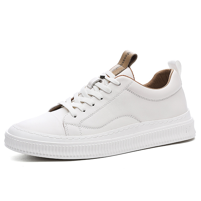 Fashion Brand Men's Shoes 2024 Spring Thick-Soled Men's Korean-Style Versatile Sports Board Shoes Genuine Leather Casual White Shoes