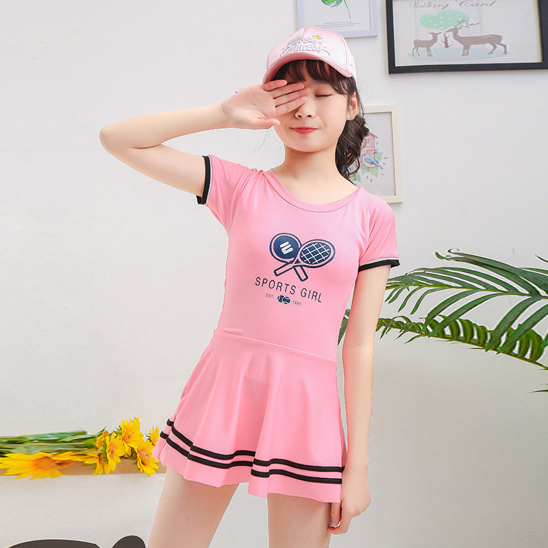 韩版中大童修身2021新款短袖泳衣 女童宝宝连体运动款泳装批发