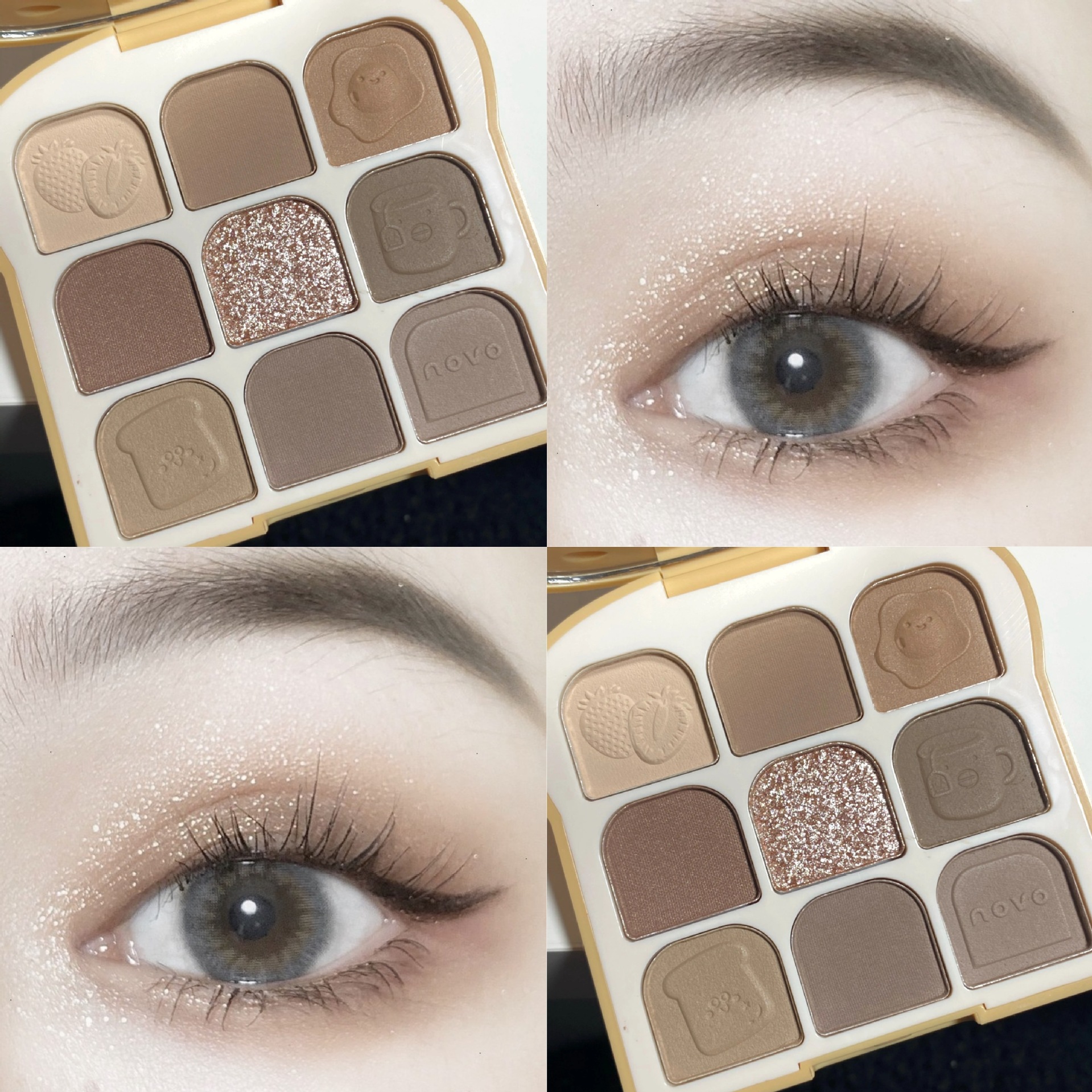 小红书同款 novo眼影水泥盘冷棕色九色眼影盘平价学生日常大地色