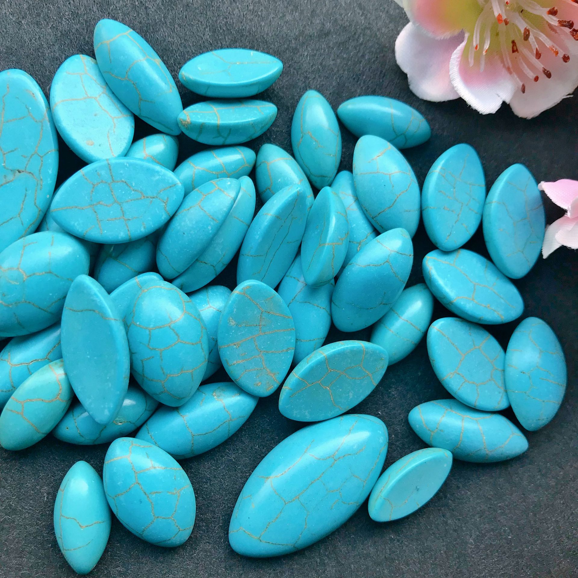 合成绿松石马眼形戒面半宝石古风发簪头饰戒指手链毛衣链diy配件